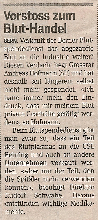 Blutspende Vorstoss